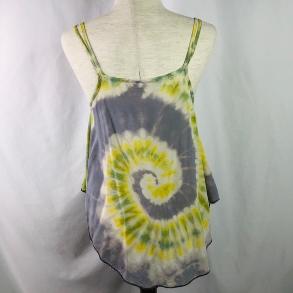 Boho Tank Top One Size S/M Tie Dye Hippie Festival Flowy Summer Gray Yellow - Picture 5 of 8